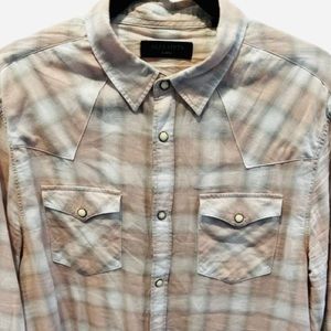ALL SAINTS women’s plaid pink gray western shirt Size Large